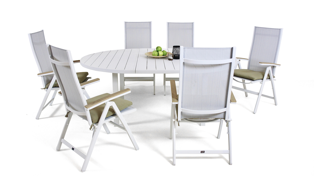 Aluminium Dining Group Set Salvador 6 145 197 Cm Round Living Zone Garden Furniture Living Zone