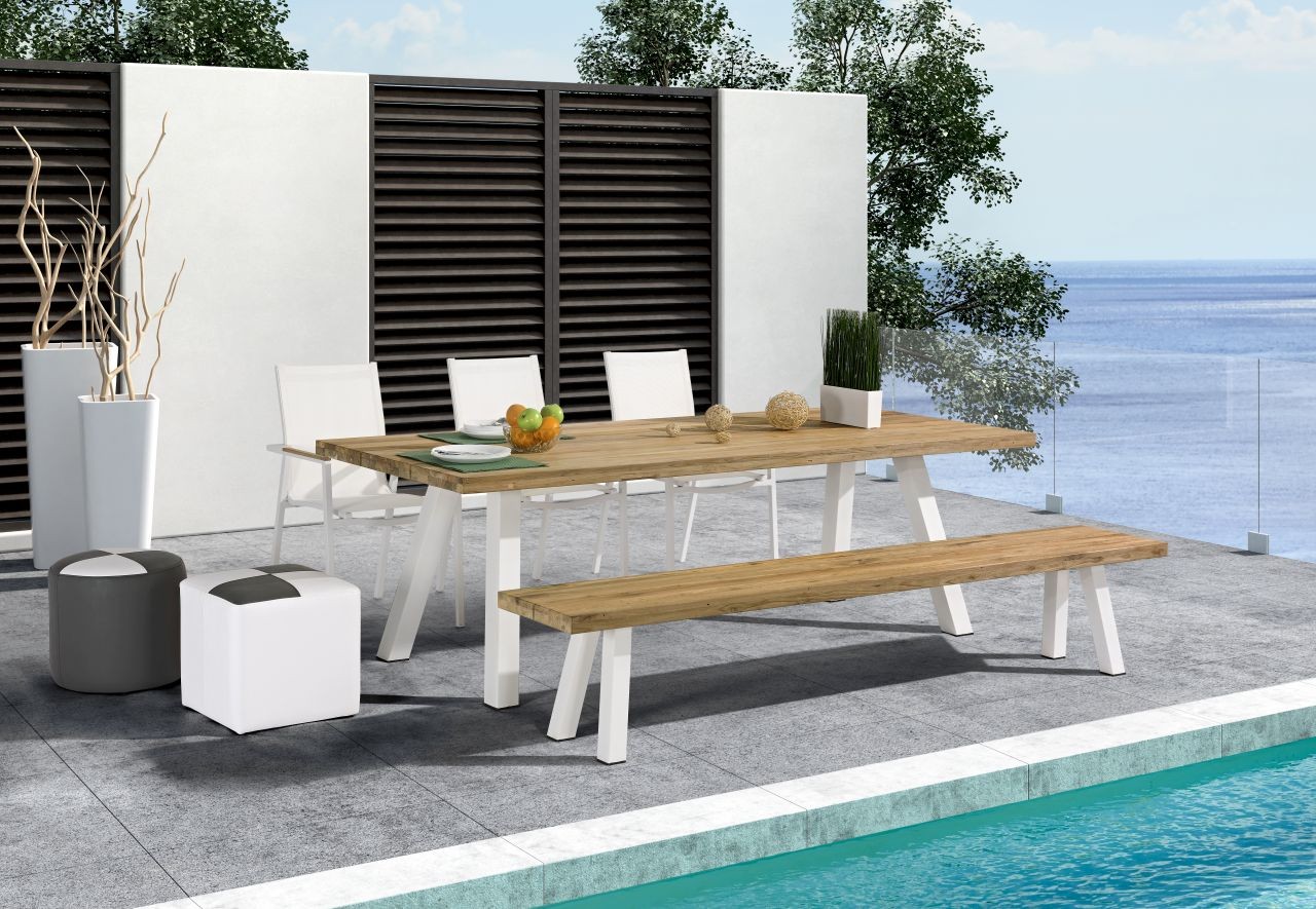 Aluminium Essgruppe Tupelo 6 Teak Weiss Living Zone