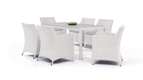 Polyrattan dining group set meetos 6 - white satin-finish