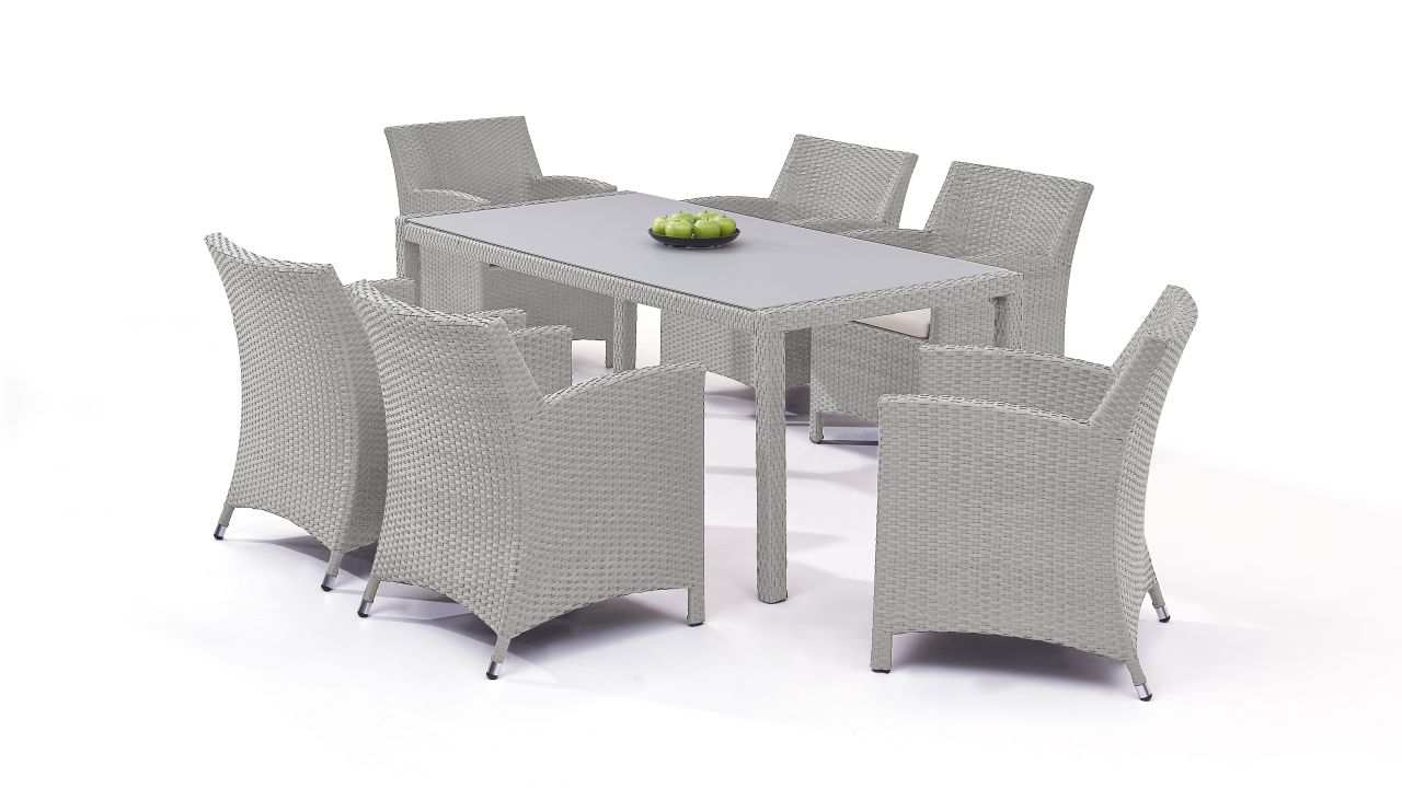 Polyrattan Essgruppe Meetos 6 Satiniert grau satiniert LivingZone