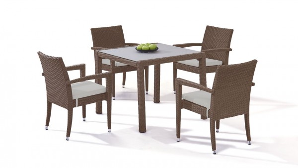 Polyrattan dining group set contracta 4 - nut brown