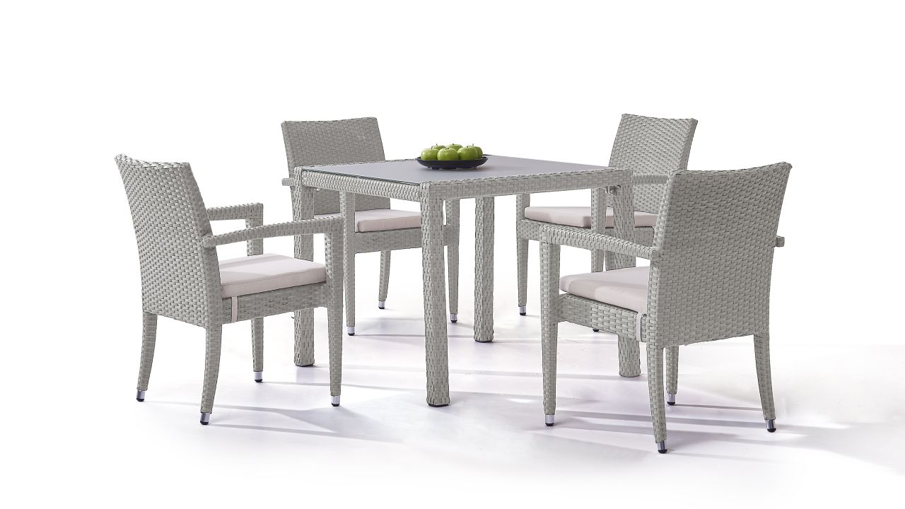 Polyrattan Essgruppe Contracta 4 Satiniert grau satiniert Living