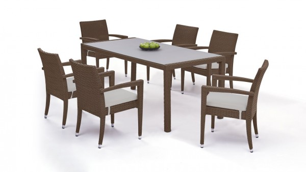 Polyrattan dining group set contracta 6 - nut brown