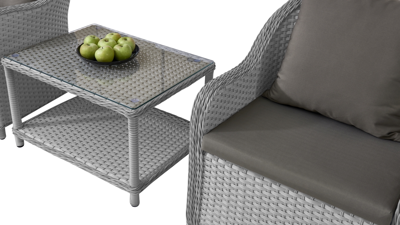 Polyrattan Stuhl Kasu, 2 Stück Mit Tisch Satiniert - grau ...