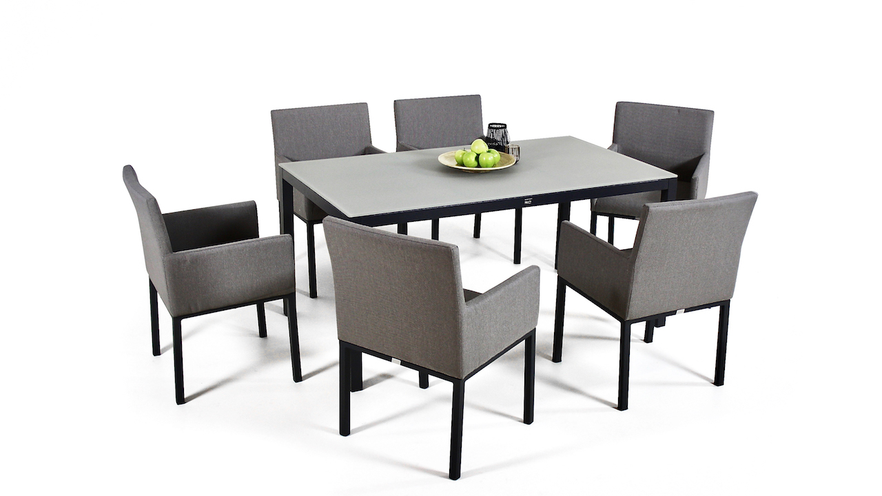 Aluminium Dining Table Frosted Glass 160 Cm Living Zone Garden Furniture Living Zone