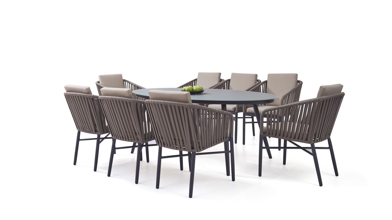 Alu Essgruppe Sudbury 8 graubraun LivingZone Exklusive Gartenmöbel
