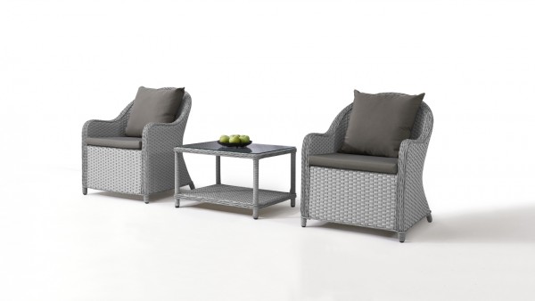 Polyrattan Stuhl Kasu 2 Stuck Mit Tisch Satiniert Living Zone