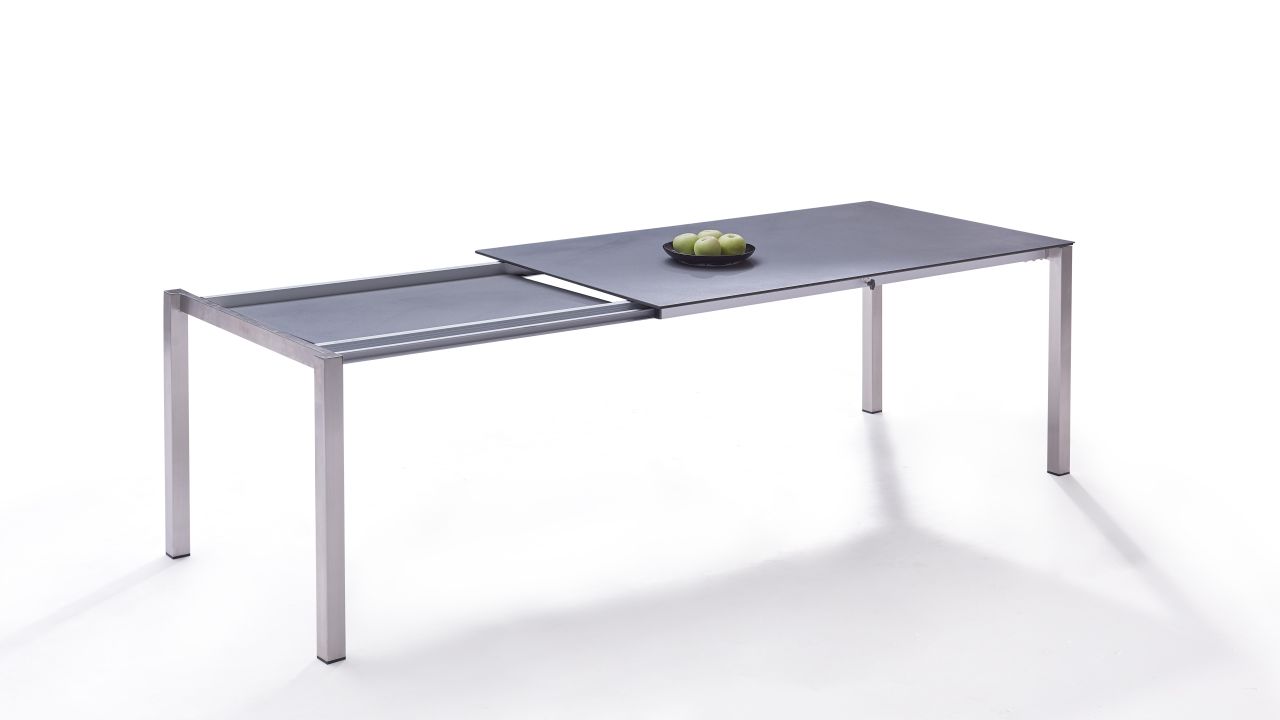Edelstahl Esstisch Granitglas Ausziehbar 160 220 Gartenmoebel Lounge Living Zone