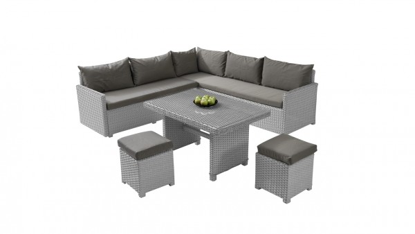Polyrattan Essgruppe Koola - grau satiniert
