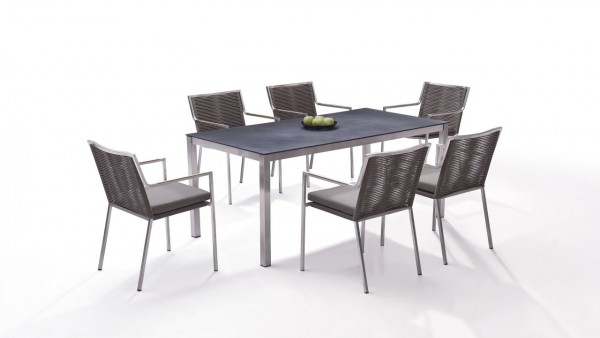 Stainless steel dining group set bilbao 6 - grey-brown
