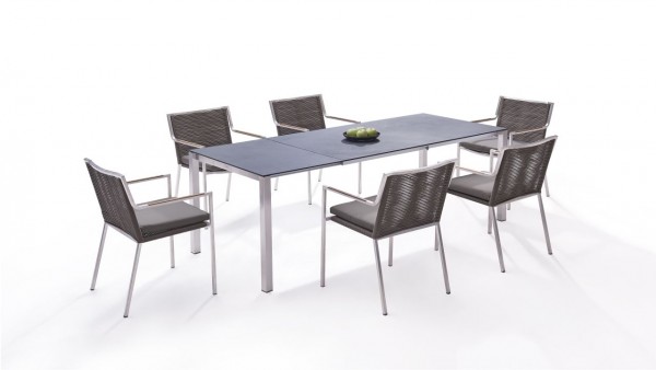 Stainless steel dining group set bilbao 6 160/ 220 - grey-brown