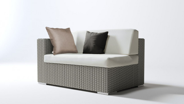 Polyrattan cube sofa end piece 140 cm, left - grey satin-finish
