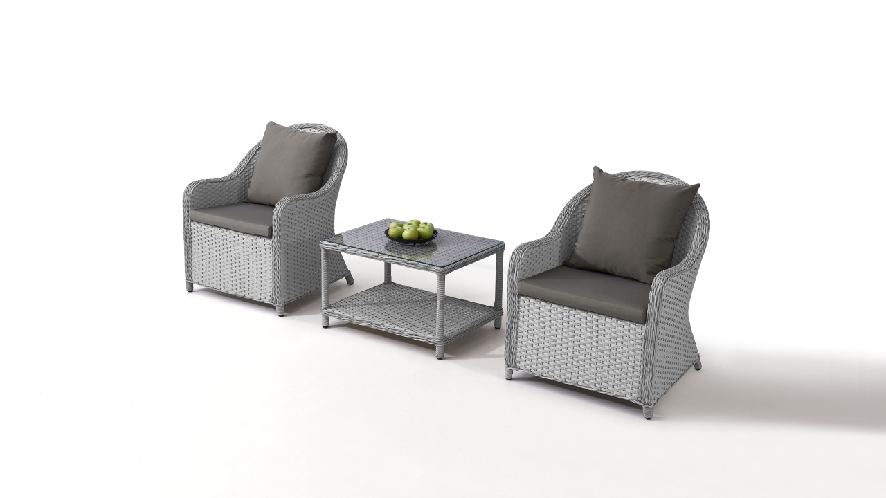 Polyrattan Stuhl Kasu, 2 Stück mit Tisch satiniert ...