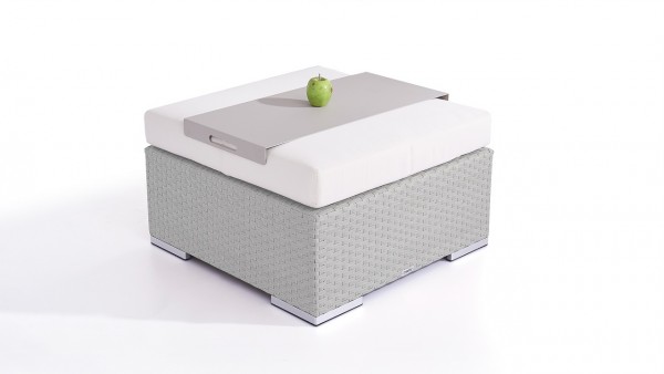 Polyrattan Cube Hocker 75 cm - grau satiniert