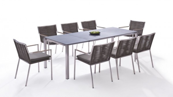 Stainless steel dining group set bilbao 8 160/ 220 - grey-brown