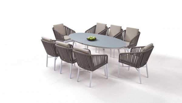 Aluminium dining group set sudbury 8 - white