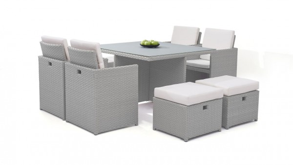 Polyrattan Essgruppe Bodiner 4+4 - grau satiniert