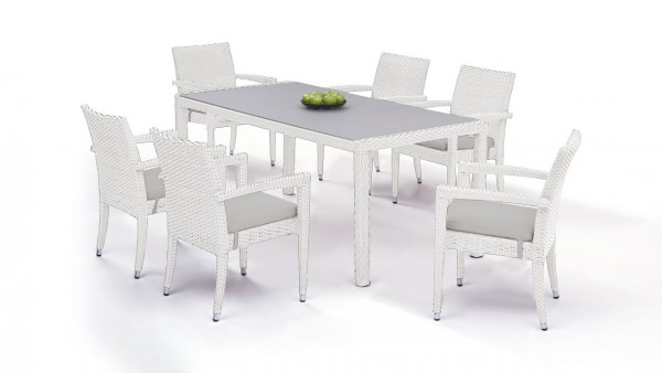 Polyrattan Essgruppe Contracta 6 - weiß satiniert