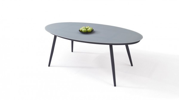 table à manger en alu verre mat 200 cm, oval - anthracite