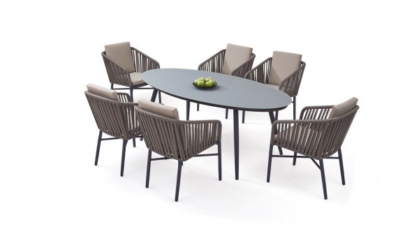 Aluminium dining group set sudbury 6 - grey-brown
