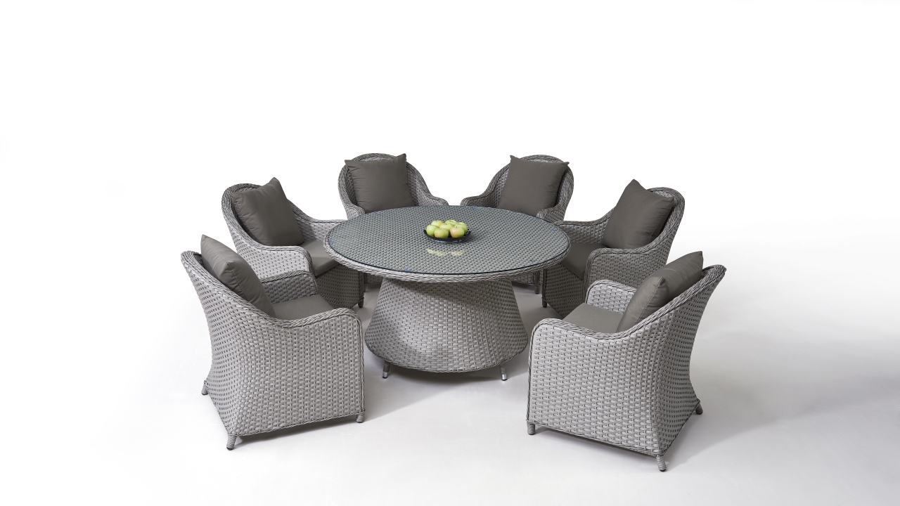 Polyrattan Essgruppe Kasu 6 Rund Satiniert Living Zone