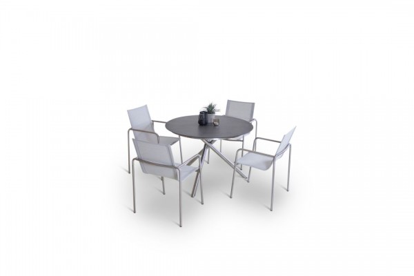 Stainless steel dining group set aranda 4 - silk grey
