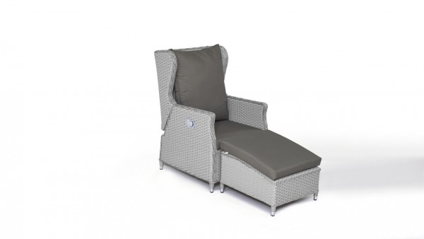 fauteuil en polyrotin Chesta avec tabouret - gris satiné