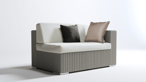 Polyrattan cube sofa end piece 140 cm, right - grey satin-finish