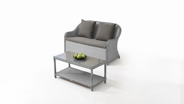 Polyrattan Sofa Kasu with Table - grey satin-finish