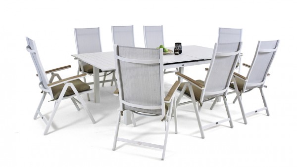 Aluminium dining group set santos 8 180/240 cm - white