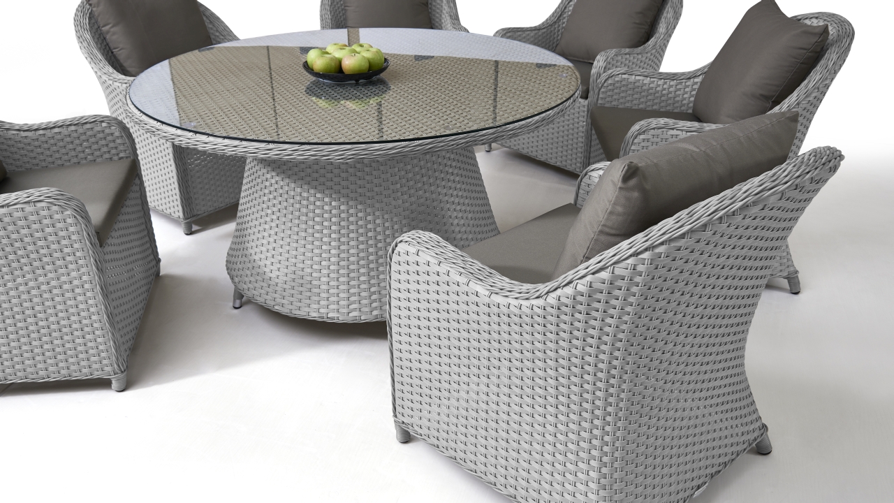 Essgruppe Garten Rund Polyrattan Essgruppe Kasu 6, Rund Satiniert - grau satiniert | Living