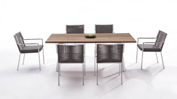 Stainless steel dining group set sevilla 6 - grey-brown