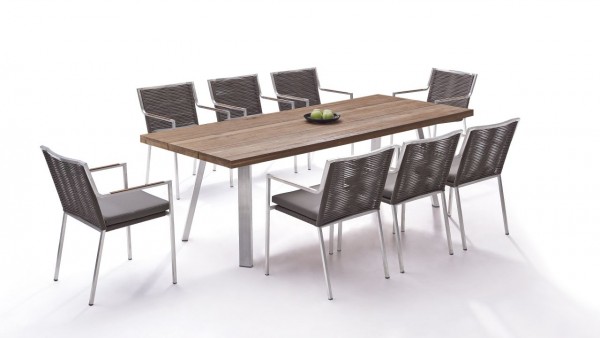 Stainless steel dining group set sevilla 8 - grey-brown