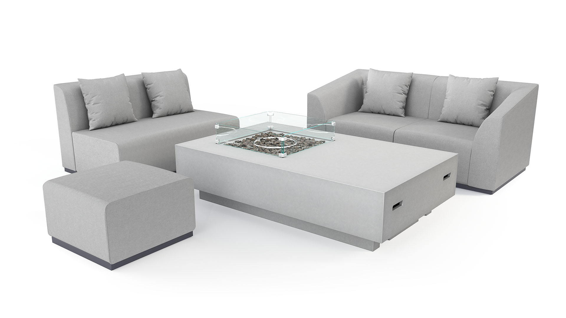 Polstersitzgruppe Leni mit Feuertisch in Mondgrau | Living-Zone
