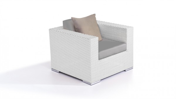 Polyrattan cube armchair - white satin-finish