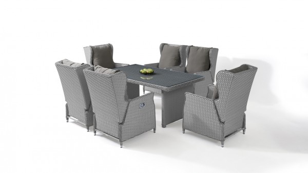 Polyrattan Essgruppe Chesta 6, eckig - grau satiniert